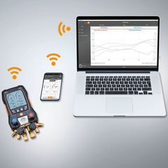 Manifold Digital Testo 557S Smart Vácuo 4 Vias Com Vacuômetro 2 Termômetros Pinça App Com Maleta